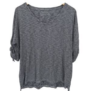 Talbots Shirt Womens Large Blue White Striped Nautical V-Neck Pullover